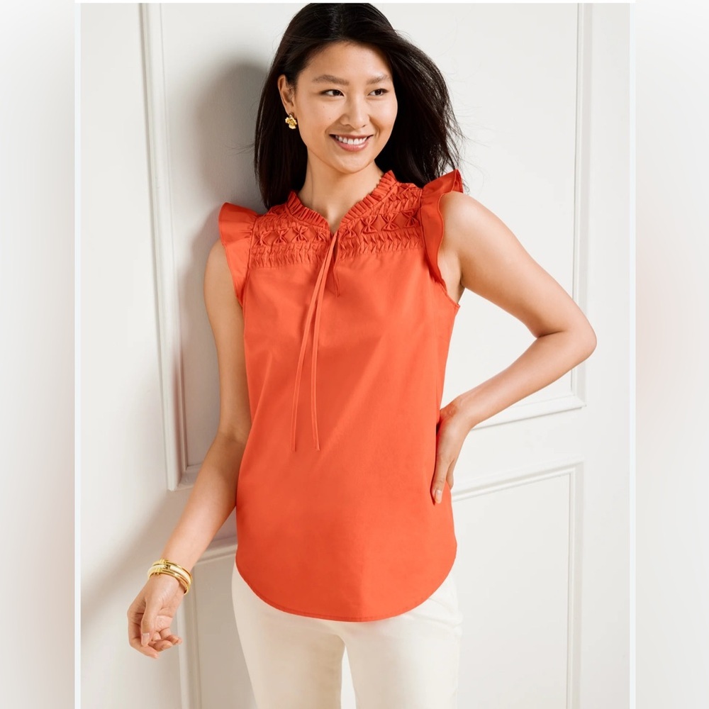 NWT Talbots Stamped Ditsy Ruffle Trim Shell Petite